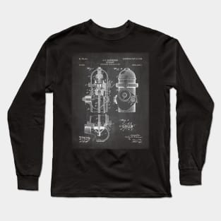 Fire Fighter Patent - Fire Hydrant Art - Black Chalkboard Long Sleeve T-Shirt